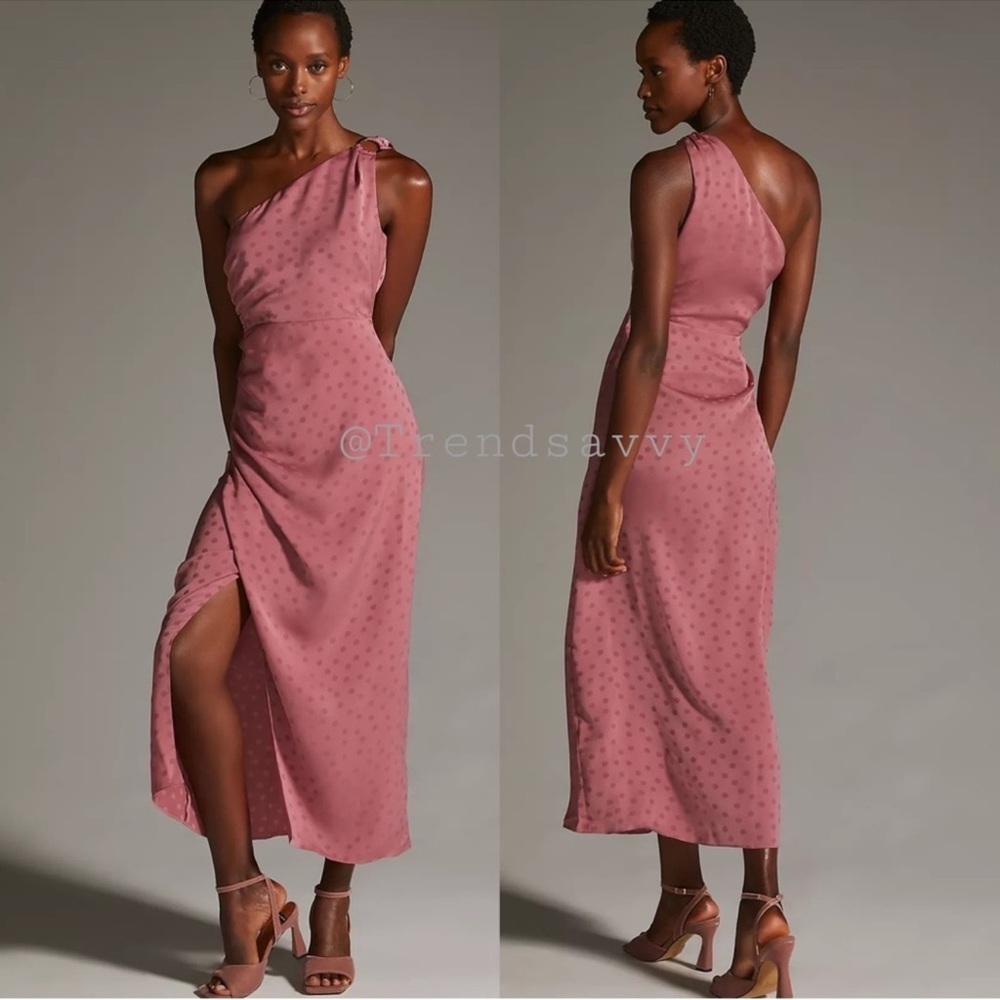 Favorite Daughter Mauve One Shoulder Satin Midi Dress Size 10 Wedding Guest Nwt